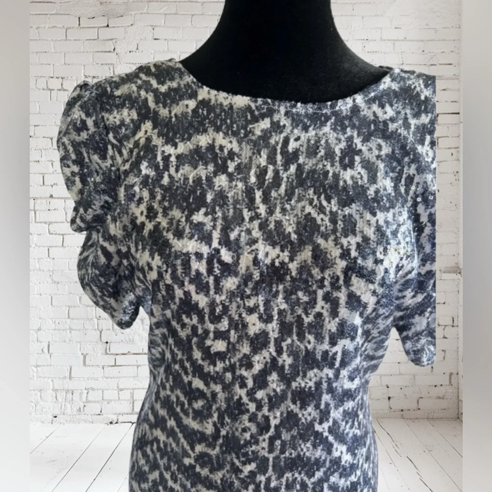 Michael Kors Dress Womens  Blue Embellished Sequin Ruched Sleeve